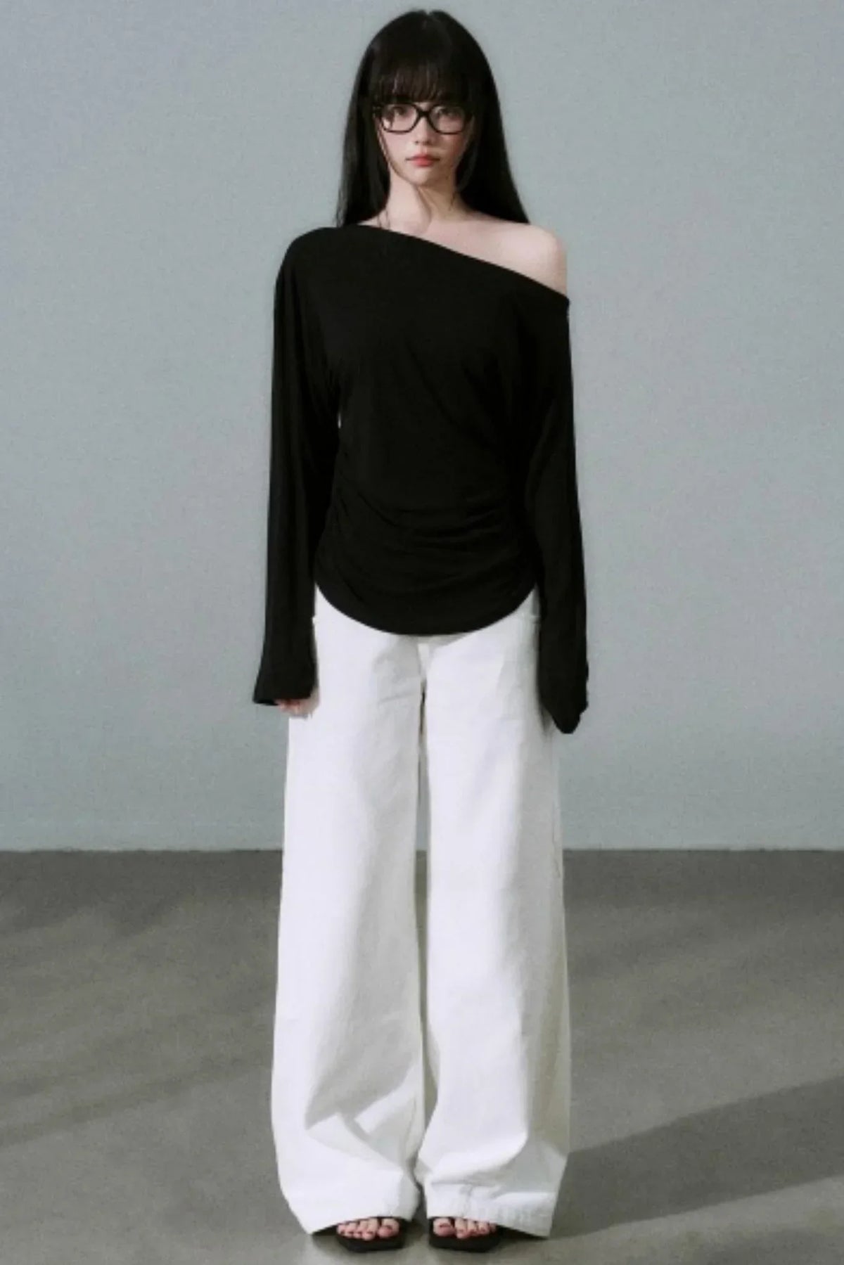 Lyocell Wool Off-Shoulder Top