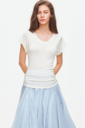 Lyocell Wool U-Neck Flutter Sleeve Top