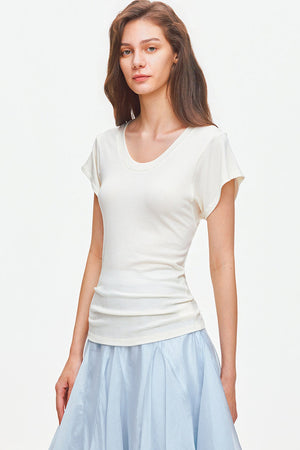 Lyocell Wool U-Neck Flutter Sleeve Top
