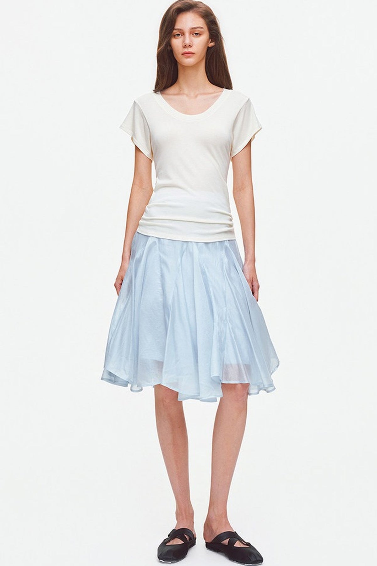 Lyocell Wool U-Neck Flutter Sleeve Top