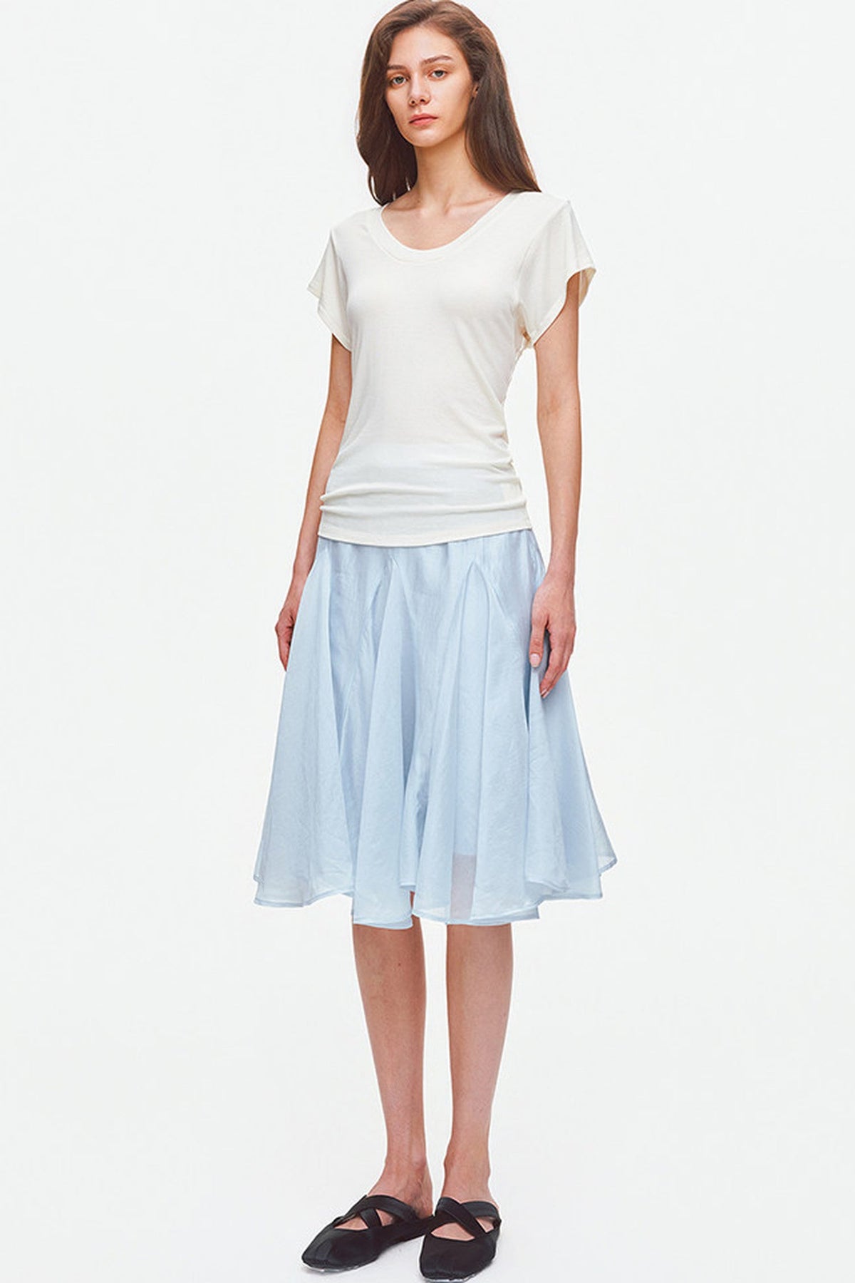 Lyocell Wool U-Neck Flutter Sleeve Top