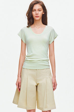 Lyocell Wool U-Neck Flutter Sleeve Top