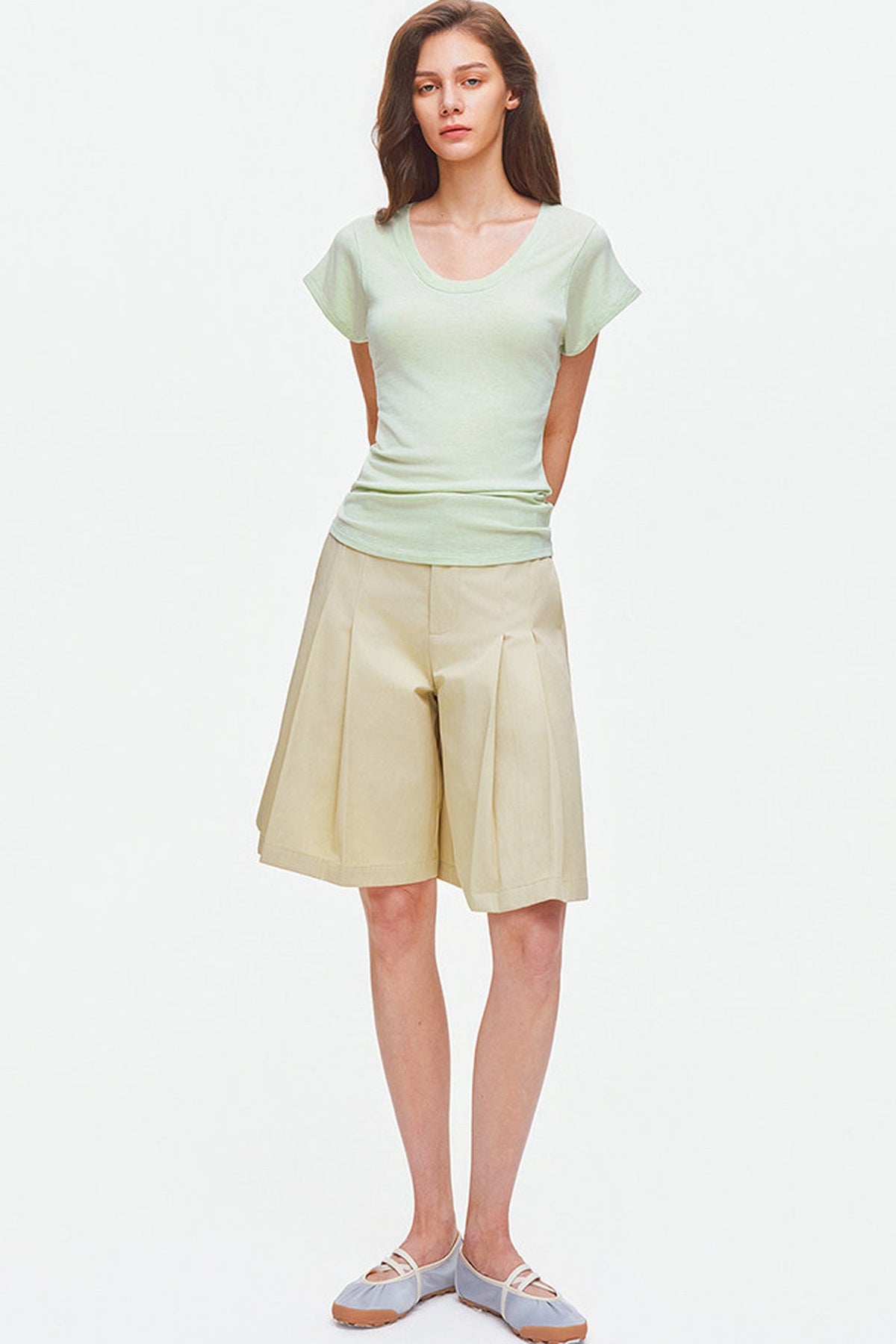 Lyocell Wool U-Neck Flutter Sleeve Top