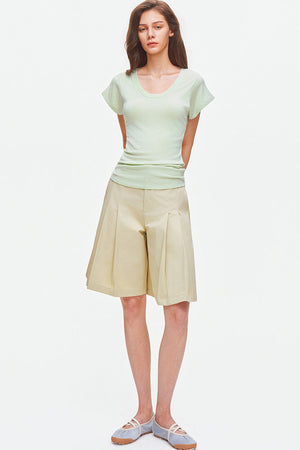 Lyocell Wool U-Neck Flutter Sleeve Top