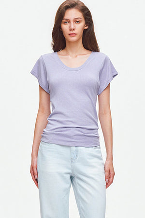 Lyocell Wool U-Neck Flutter Sleeve Top