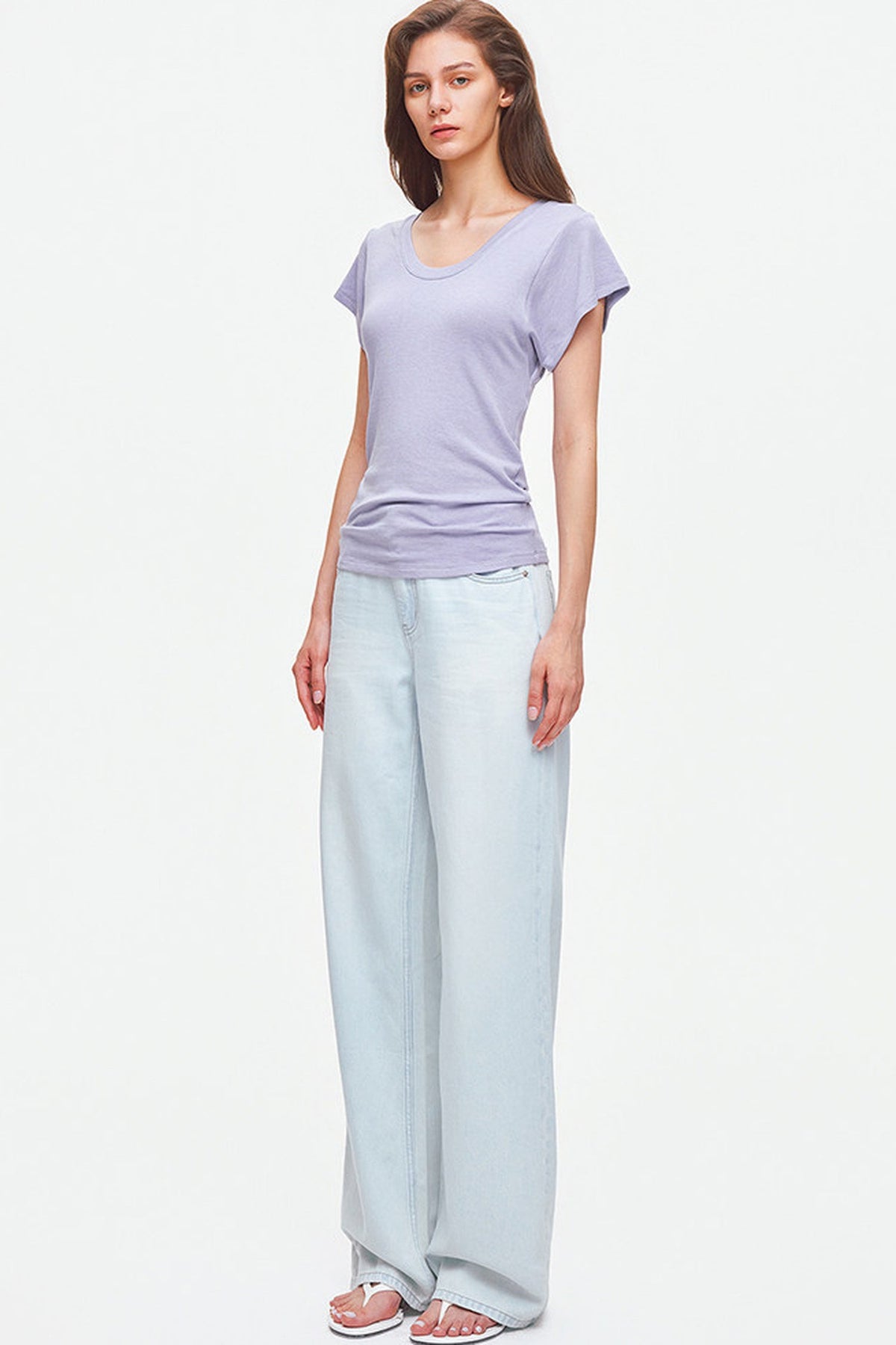 Lyocell Wool U-Neck Flutter Sleeve Top