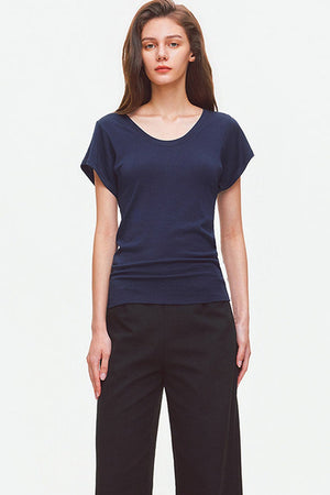 Lyocell Wool U-Neck Flutter Sleeve Top