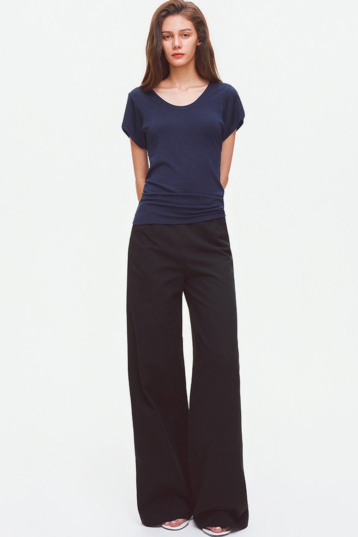 Lyocell Wool U-Neck Flutter Sleeve Top