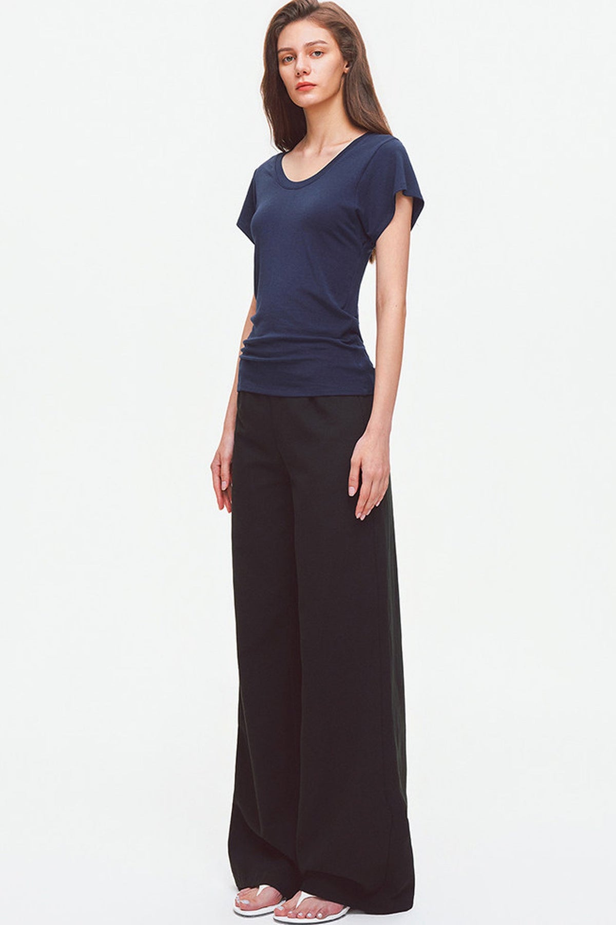 Lyocell Wool U-Neck Flutter Sleeve Top