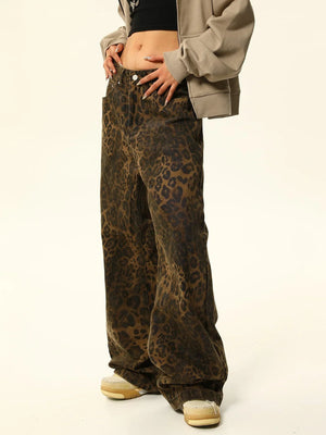 Maillard leopard print design casual jeans pant