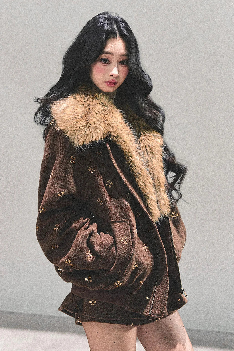 Maillard Wool Jacket With Skirt Set-Up