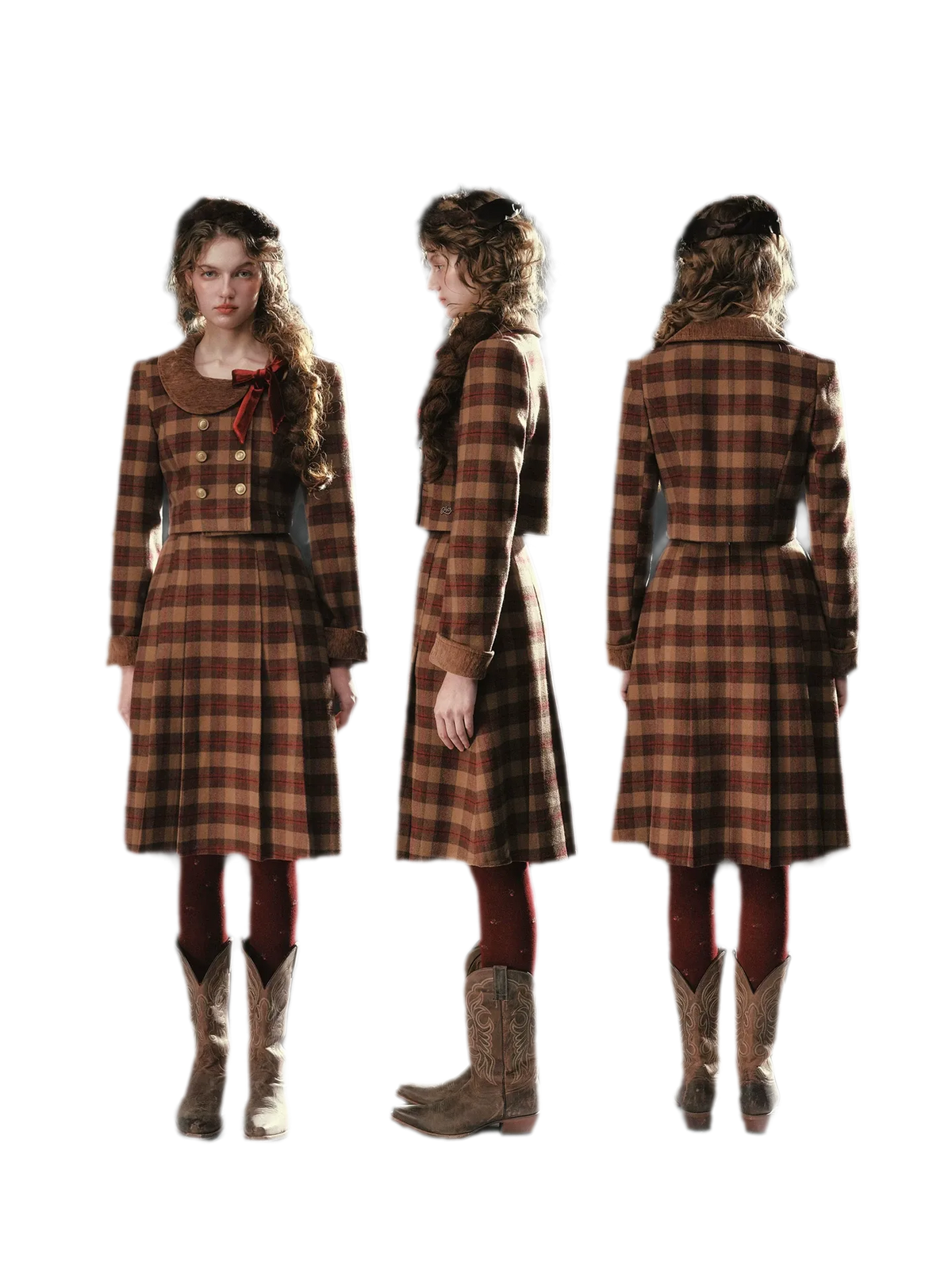 Textured Plaid Cropped Jacket Set