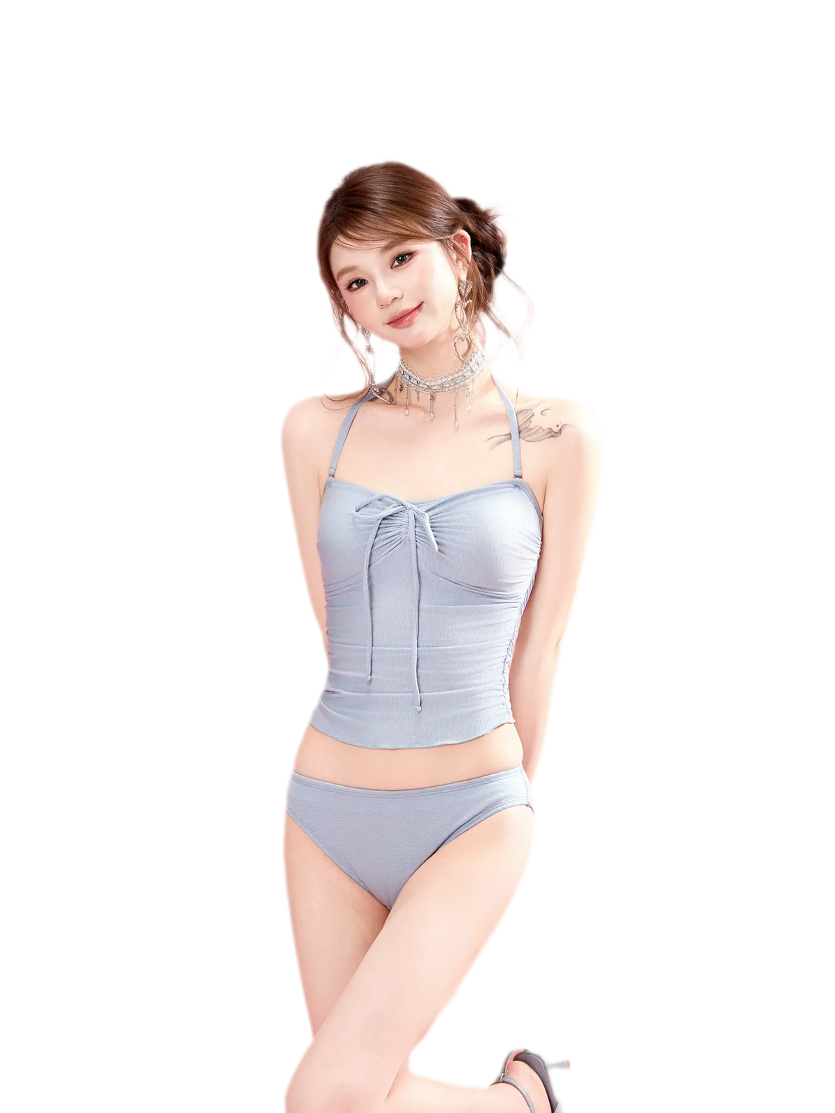 Ruching Halter Swim Set