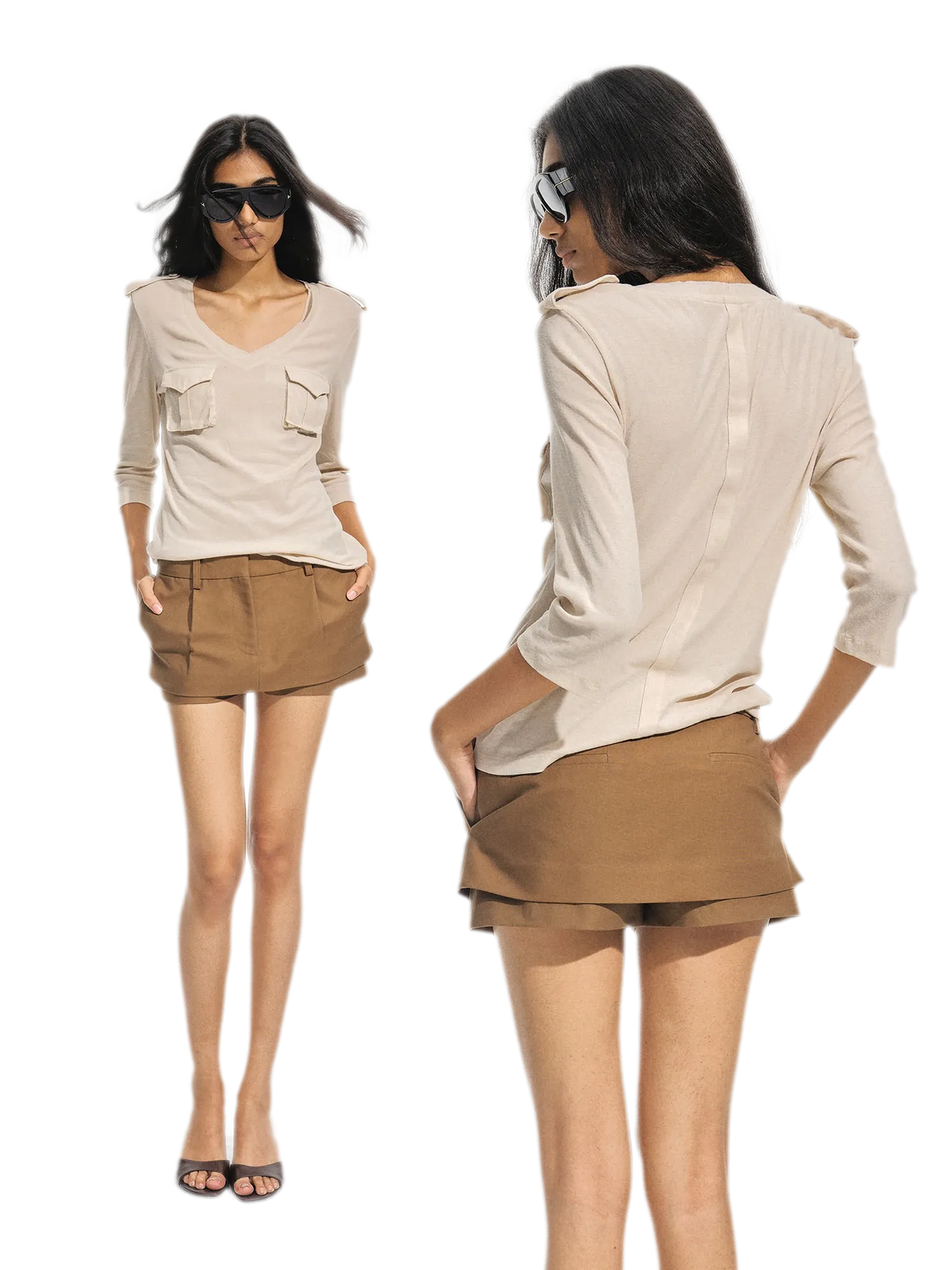 Textured Slim-Fit V-Neck Knit Top