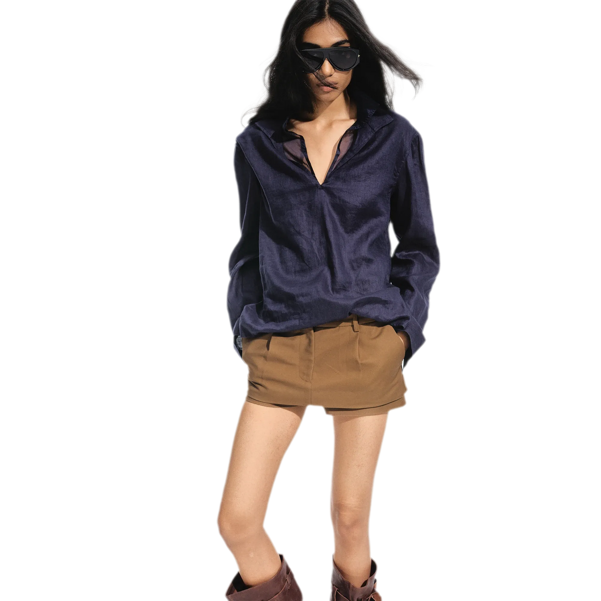 Pleated Low-Rise Fitted Shorts