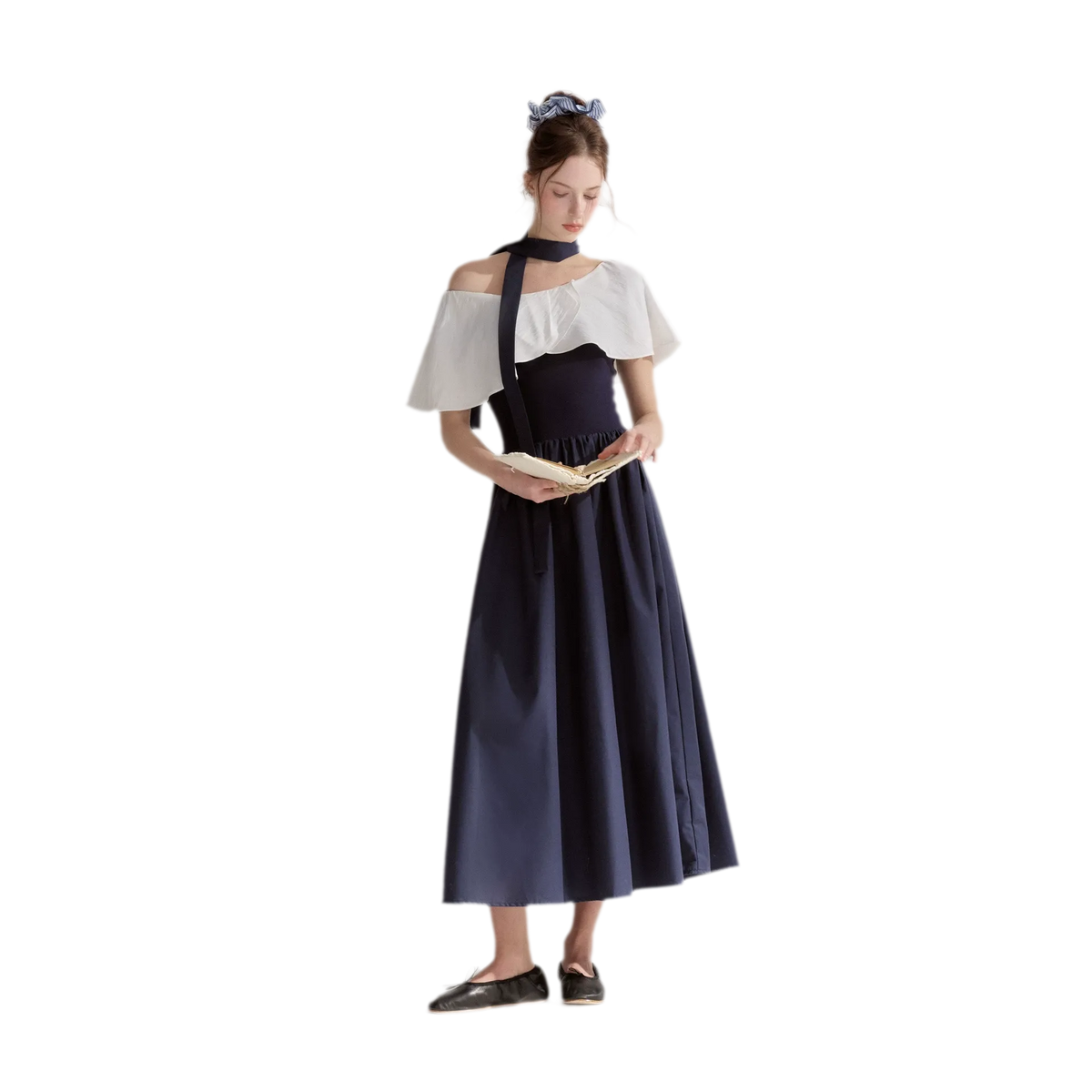 Cape Ribbon Ruffle Dress
