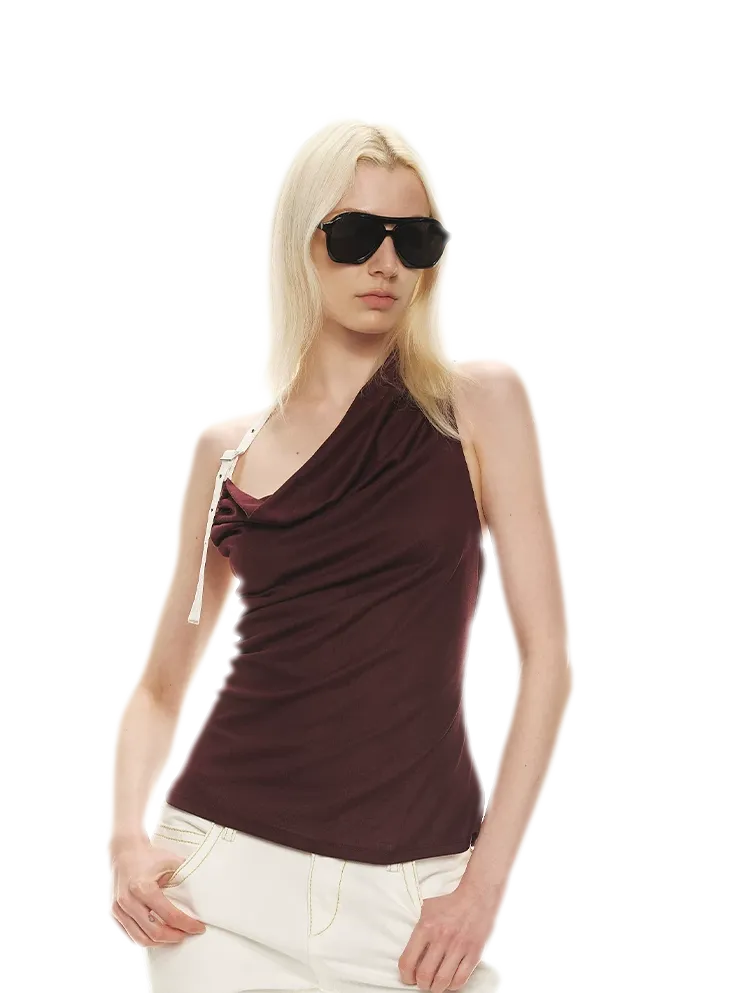 Tencel Satin Draped Halter Neck Tank Top
