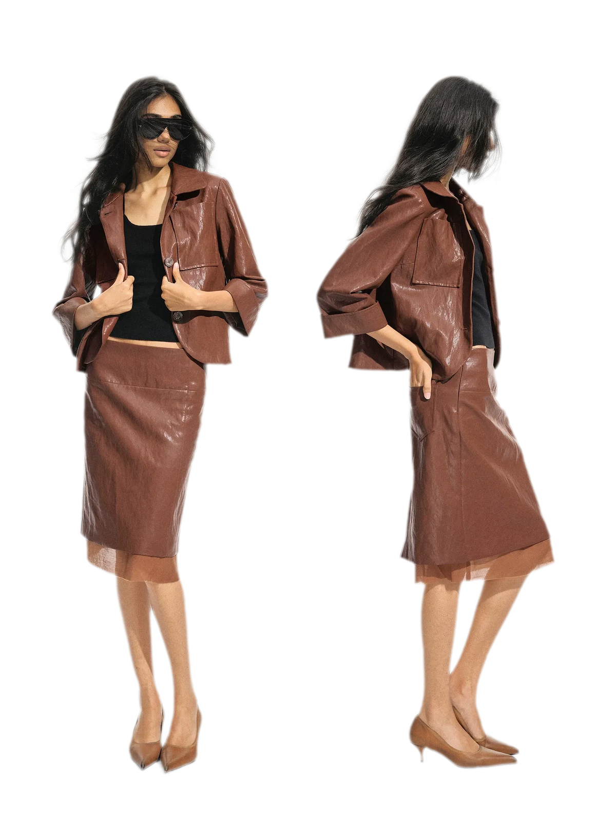 Vintage Leather Look Jacket Set