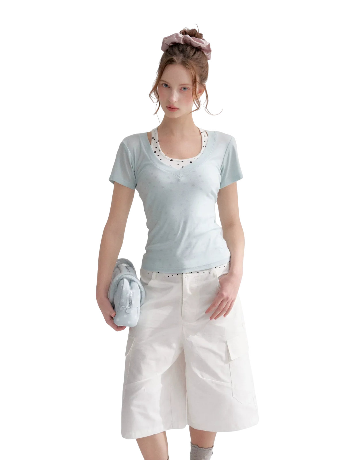 Blue V-Neck Slim Fit Short Sleeve T-Shirt