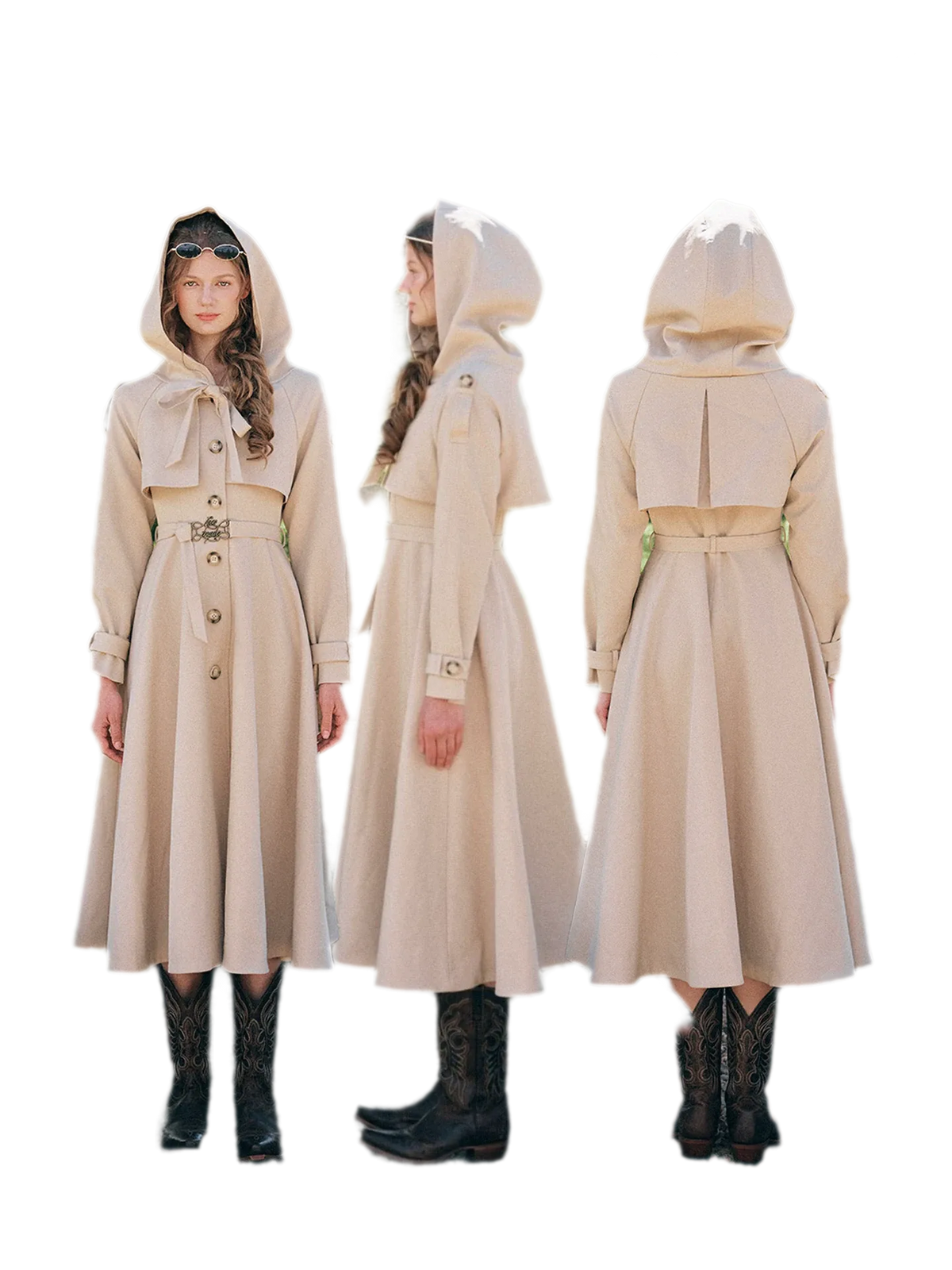 Waist-Defined Hooded Trench Coat