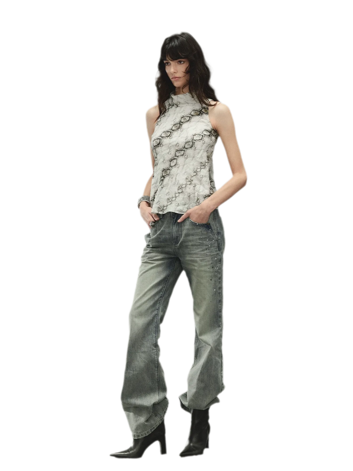 Washed Low-Rise Straight-Leg Jeans