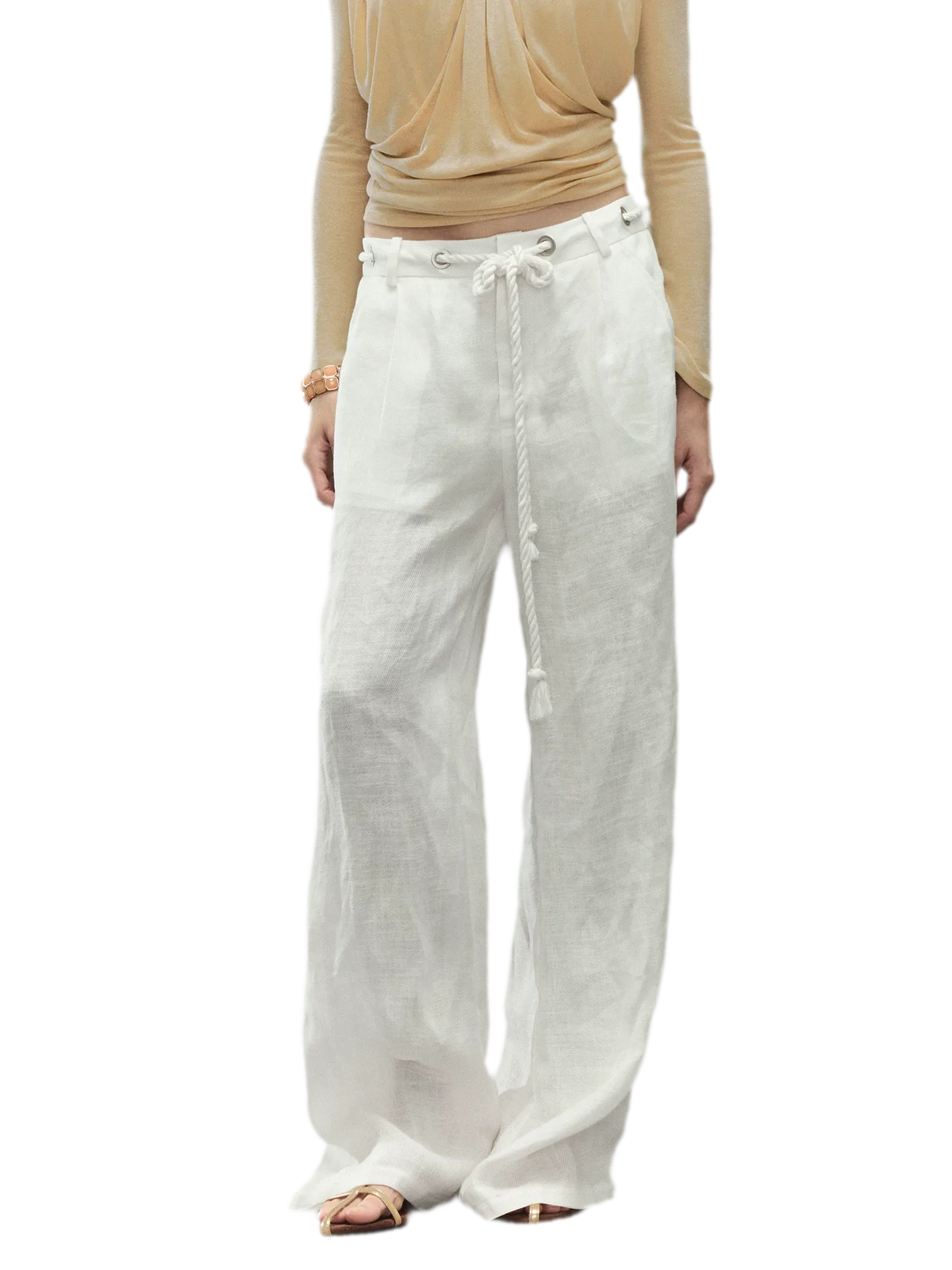 Relaxed Fit Linen Blend Wide-Leg Pants
