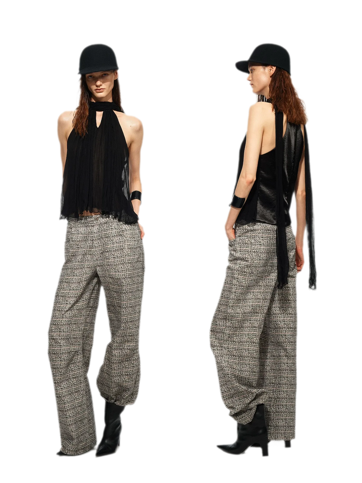 Plaid Tweed Wide Jeans