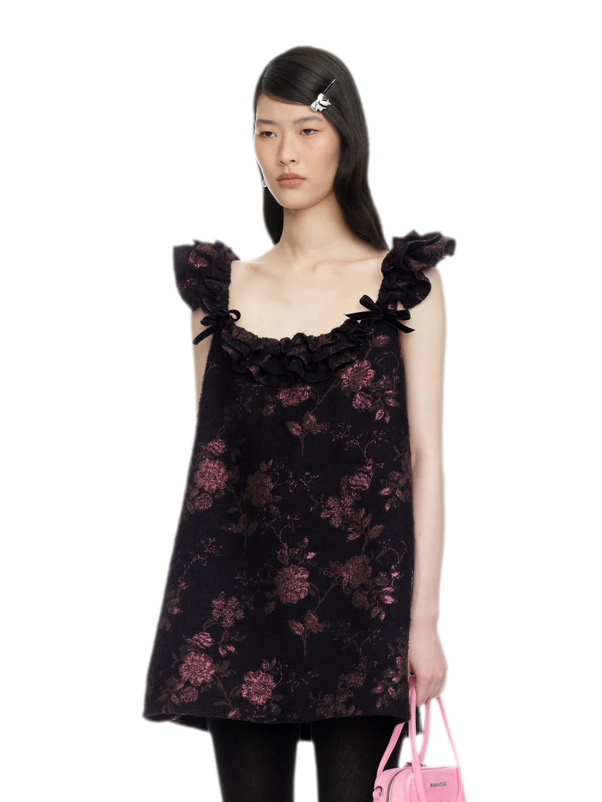 Floral Jacquard Ruffle Mini Dress