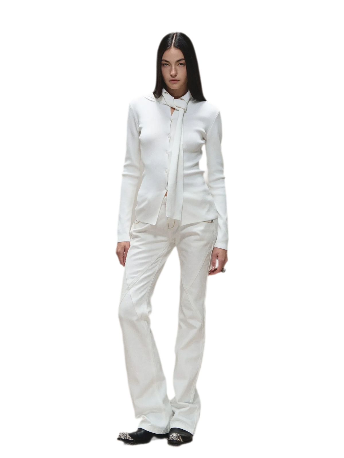 Vintage Distressed Slim White Denim Pants