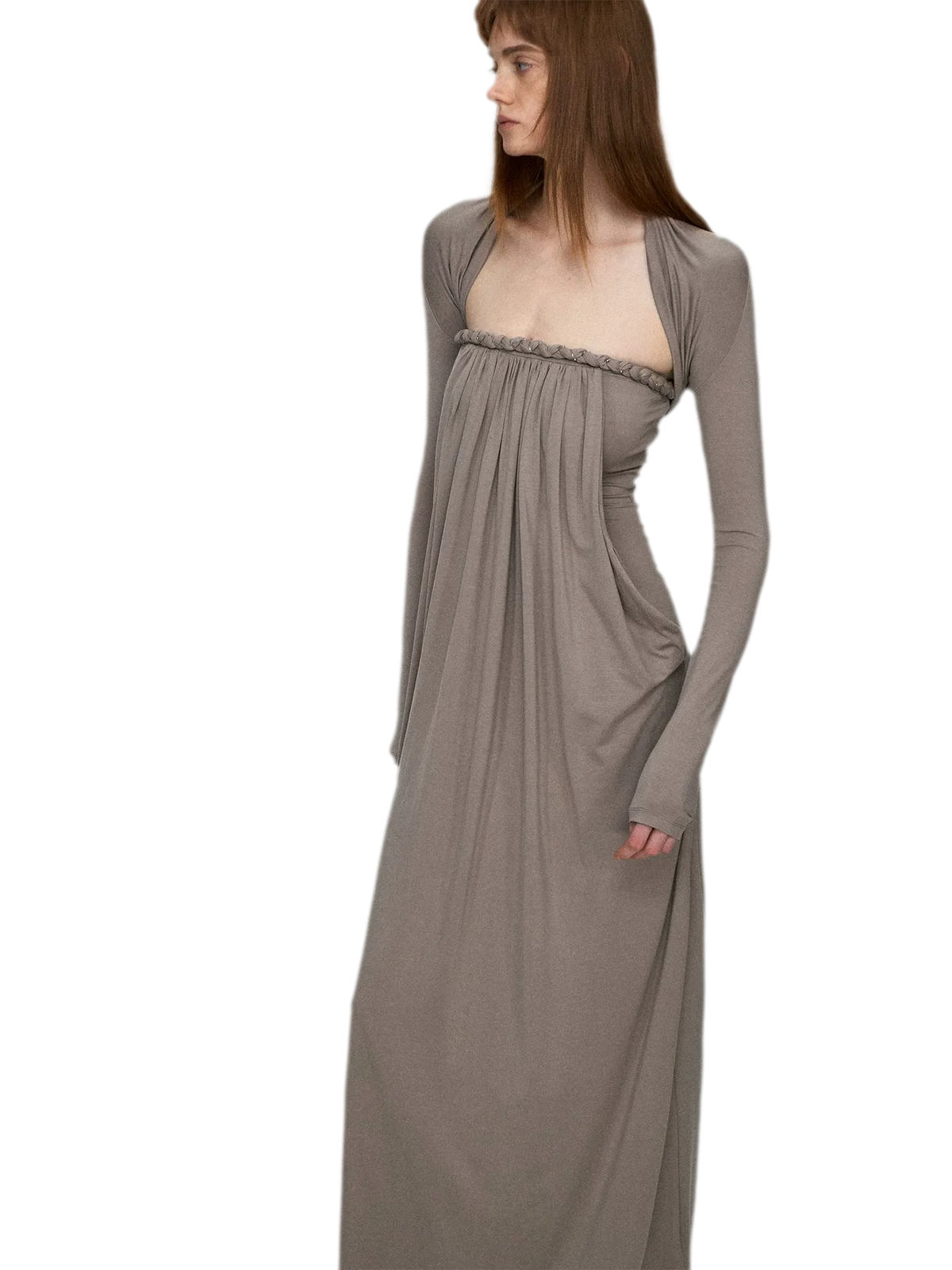 Sculptural 93% Lyocell Pleated Long Dress