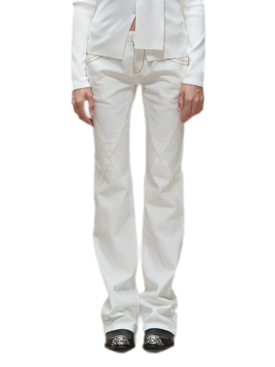 Vintage Distressed Slim White Denim Pants
