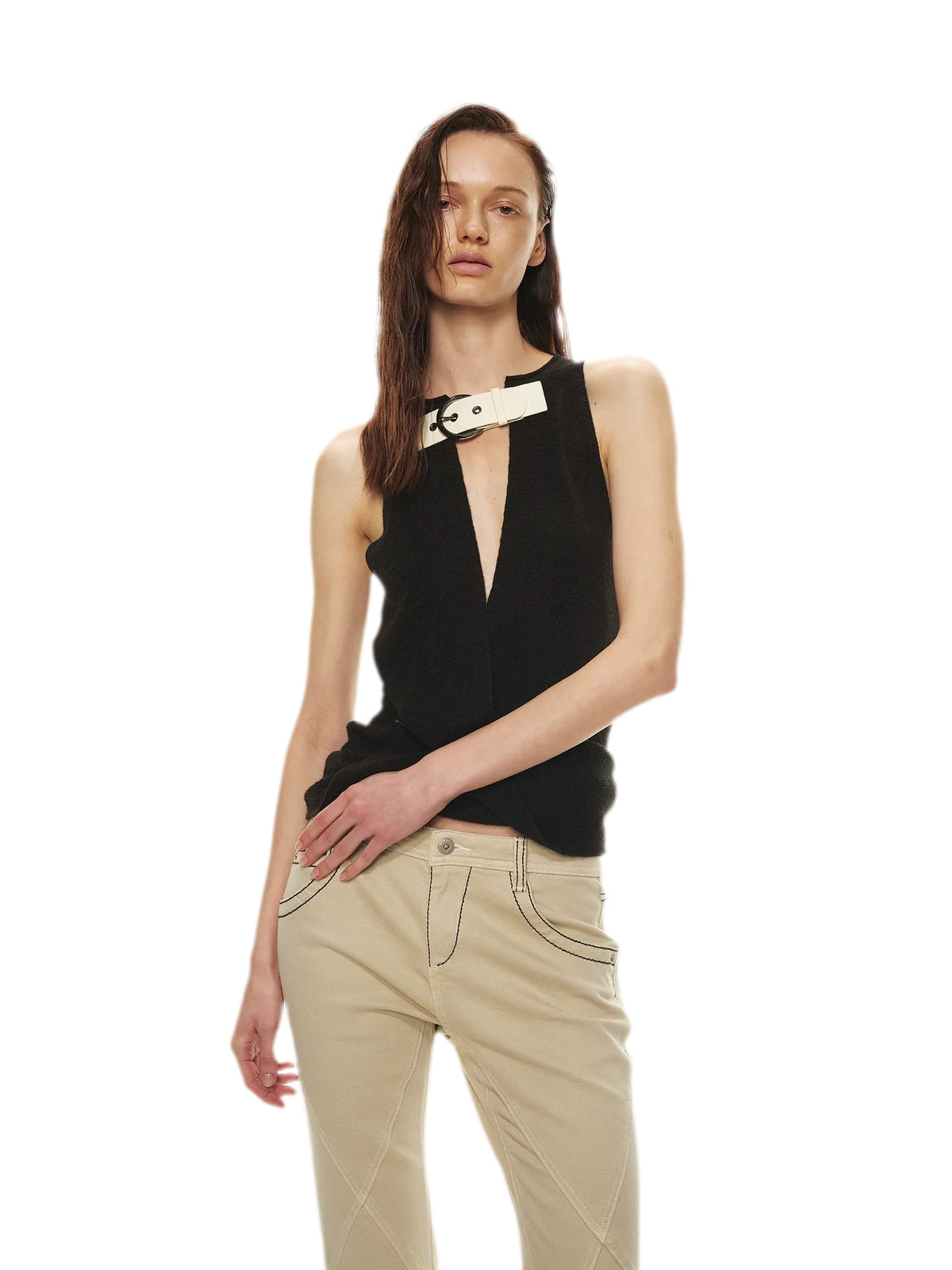 Patchwork Leather Buckle Vest