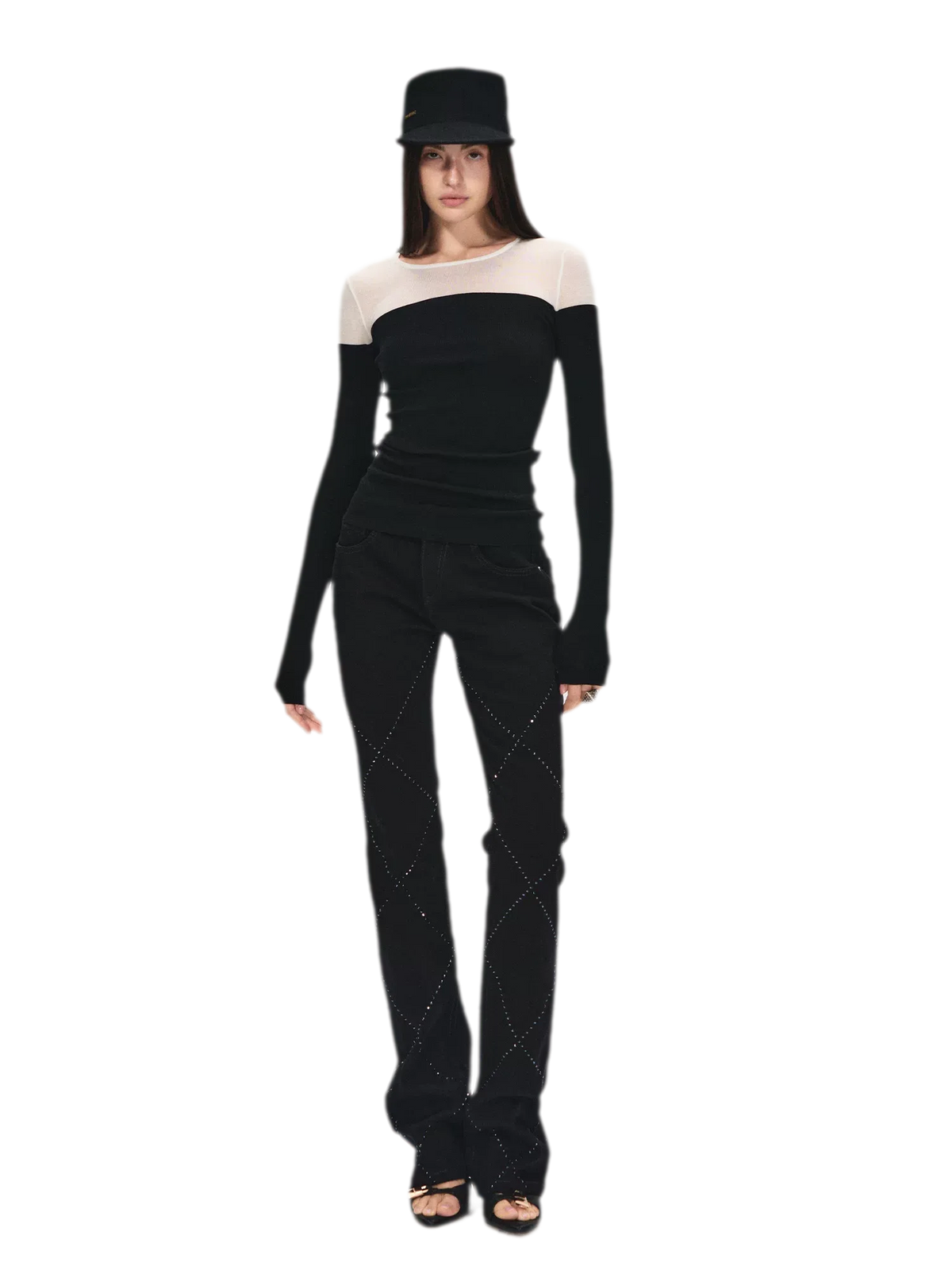Rhinestone Mid-Low Waist Flared Pants