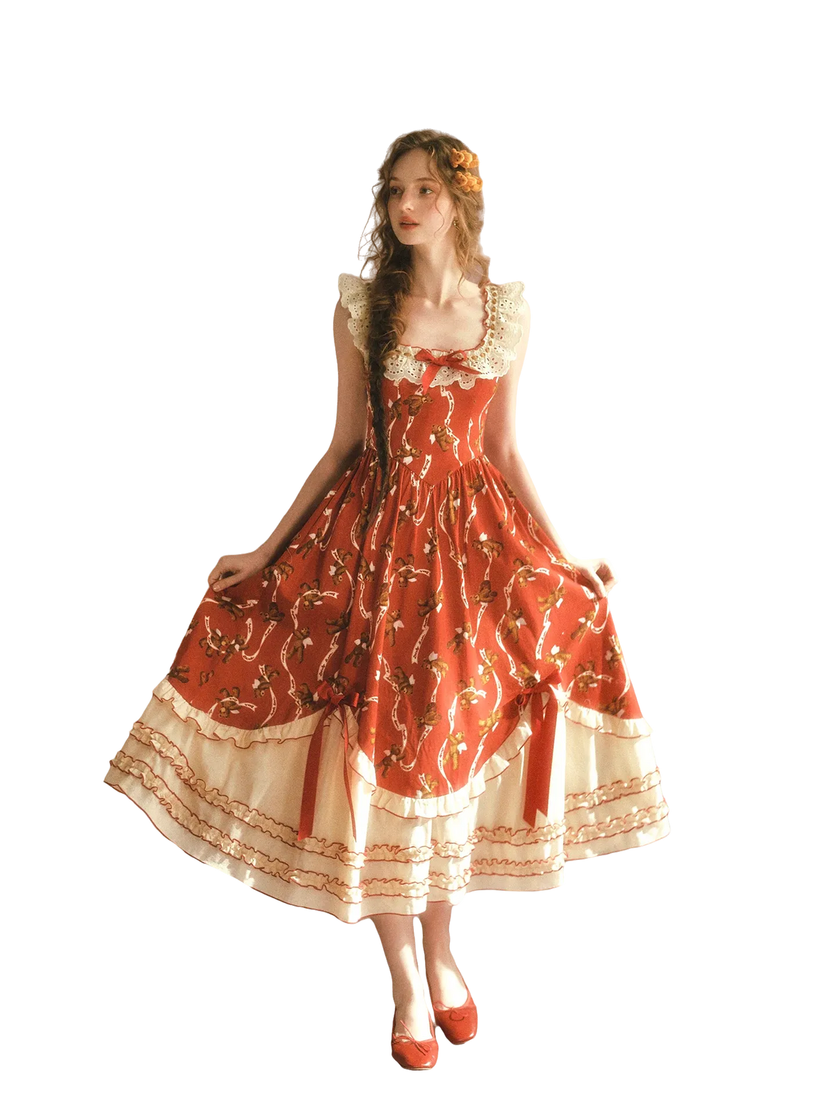 Bear Tomato Red Fishbone Dress