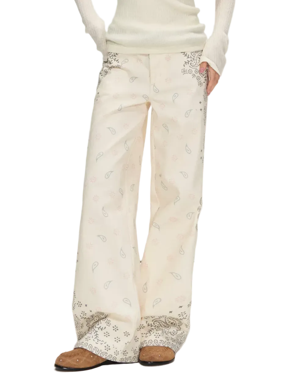Vintage Paisley Print Relaxed Wide-Leg Pants