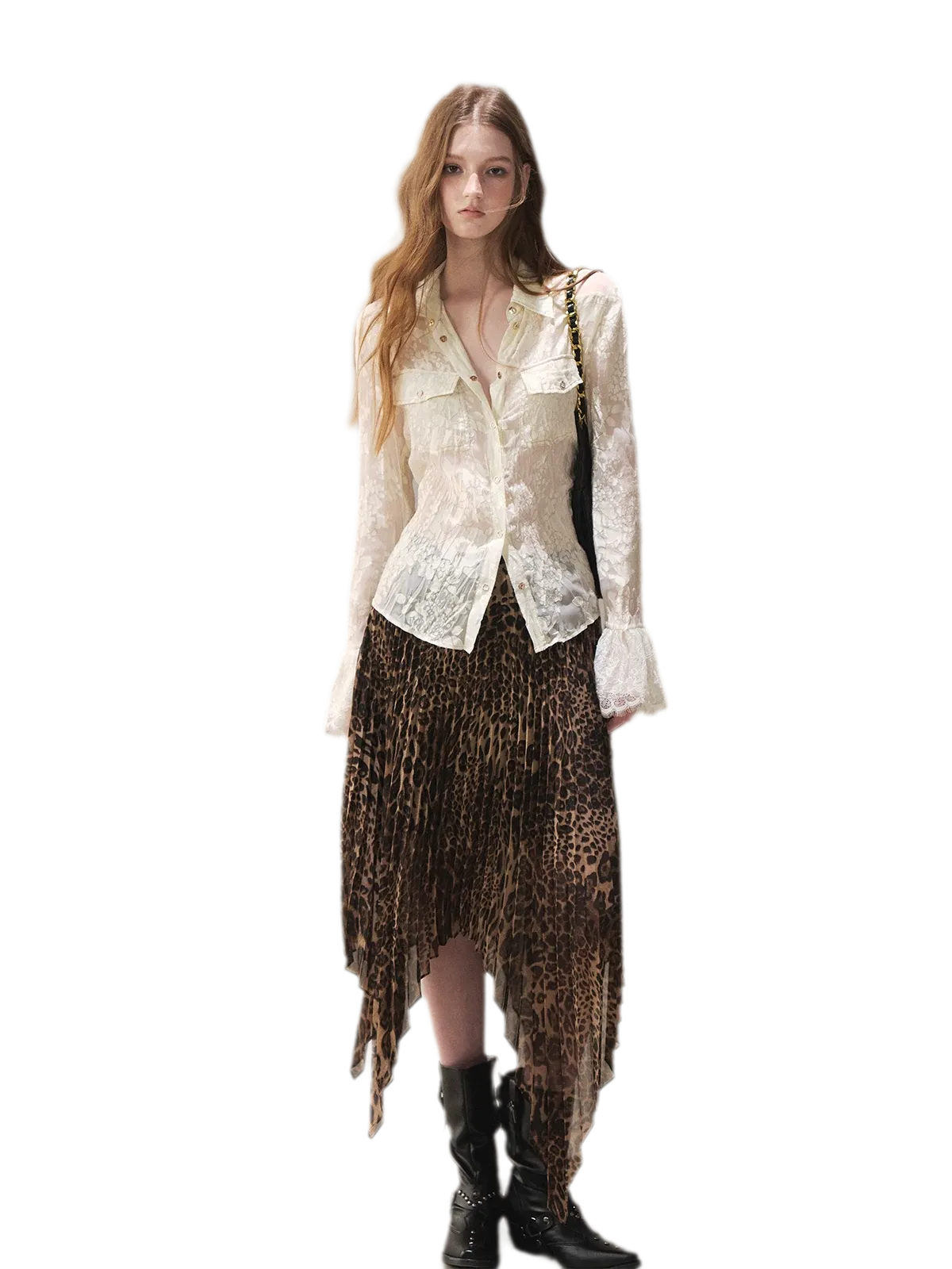 Burnout Jacquard Tailored Chiffon Shirt