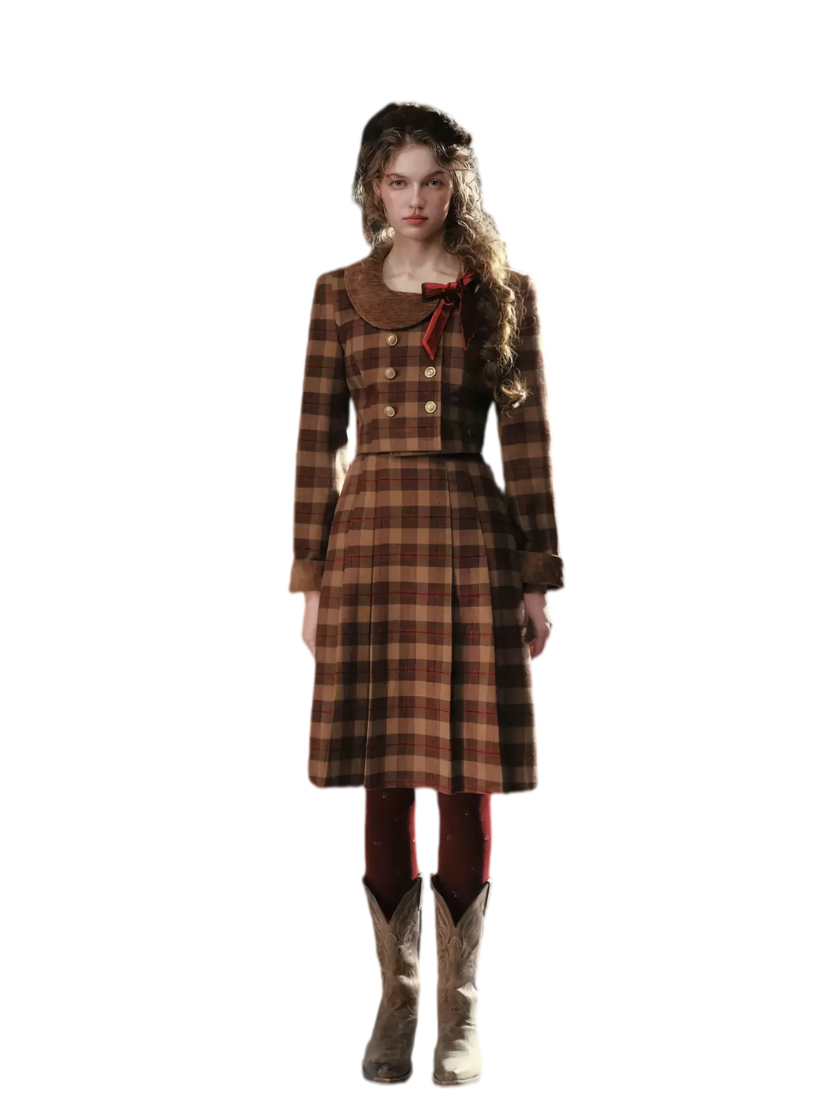 Textured Plaid Cropped Jacket Set