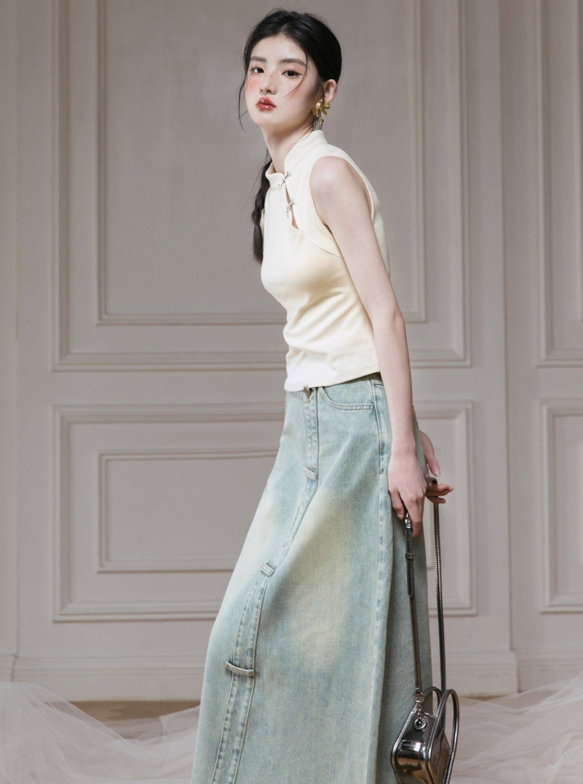 Mango Green Distressed Skirt