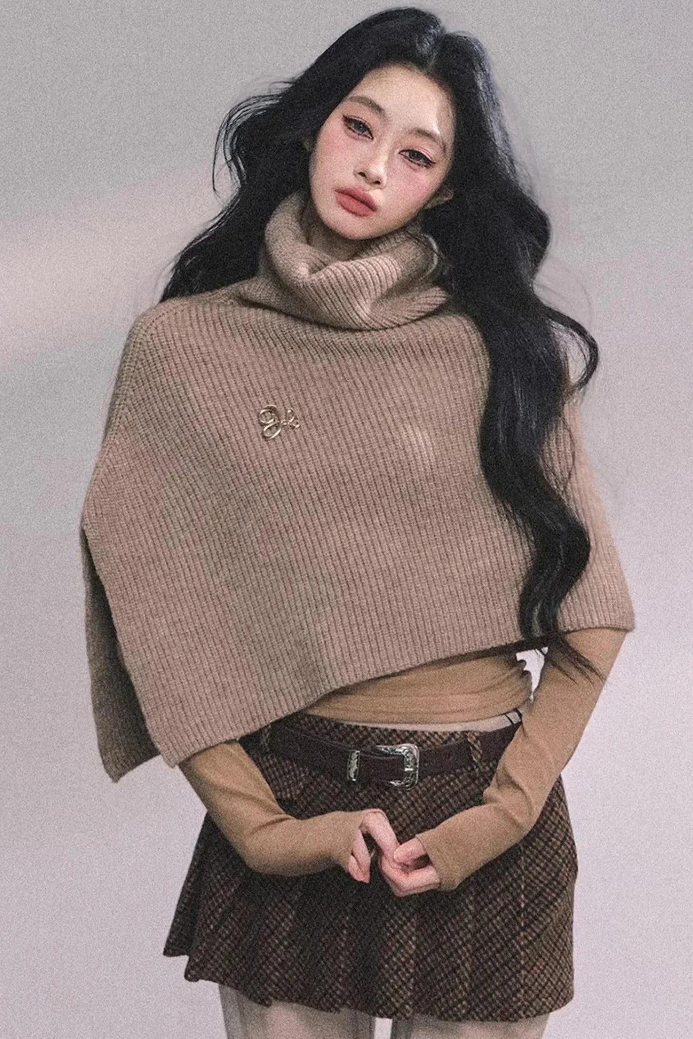 Maple Leaf Knit Sweater Cape Set-Up