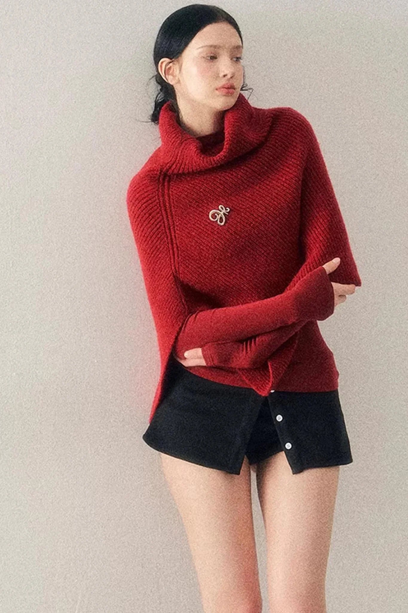 Maple Leaf Knit Sweater Cape Set-Up