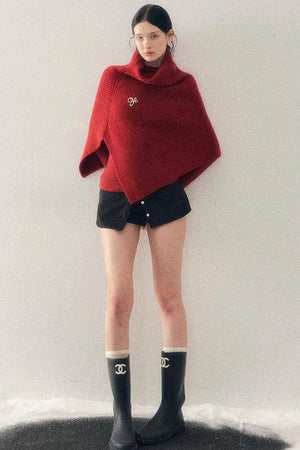 Maple Leaf Knit Sweater Cape Set-Up