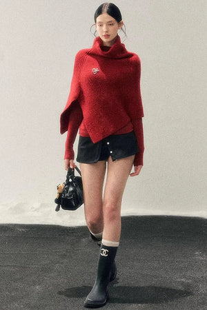 Maple Leaf Knit Sweater Cape Set-Up