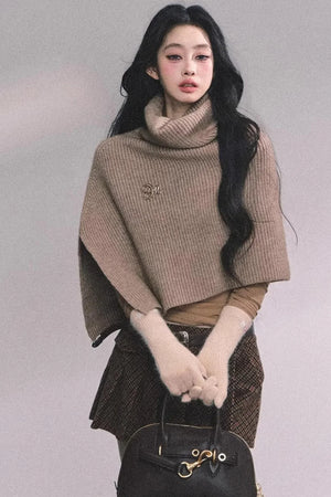 Maple Leaf Knit Sweater Cape Set-Up
