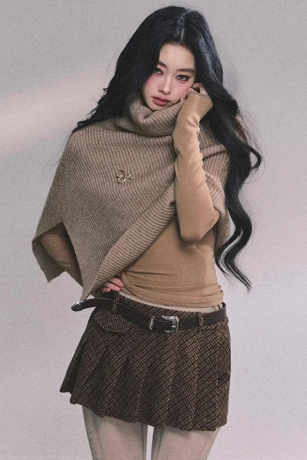 Maple Leaf Knit Sweater Cape Set-Up