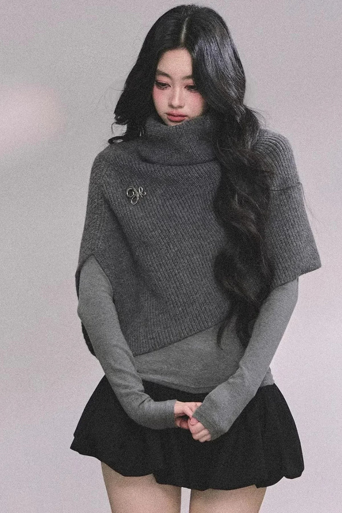 Maple Leaf Knit Sweater Cape Set-Up