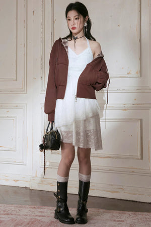 Maple Leaf Red Plaid Patchwork Jacket Set-Up