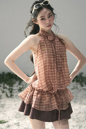 Maple Red Plaid Halter Top