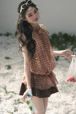 Maple Red Plaid Halter Top