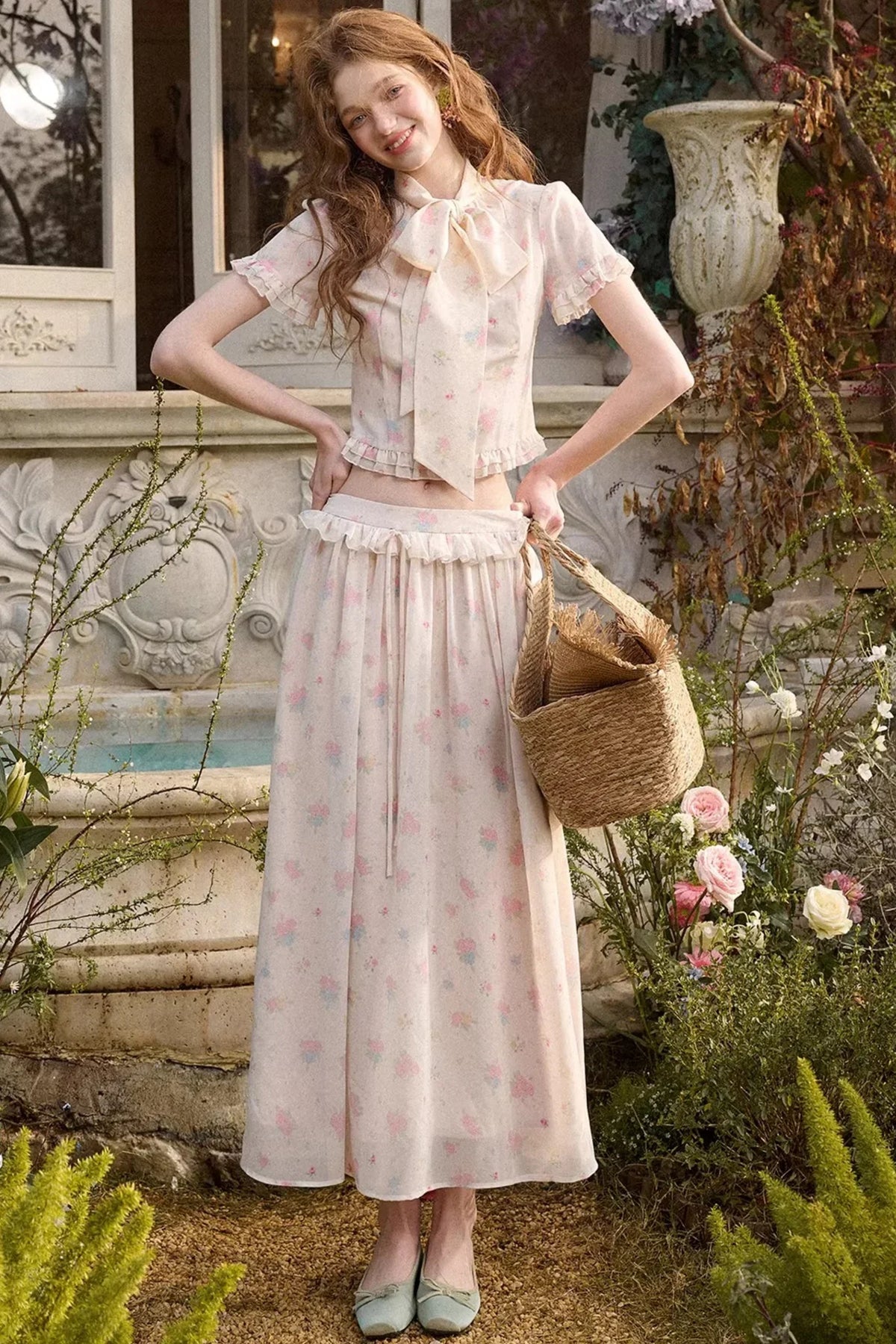 Mediterranean Print Chiffon Skirt Set-Up