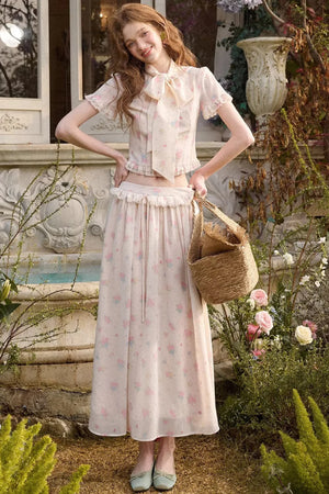 Mediterranean Print Chiffon Skirt Set-Up